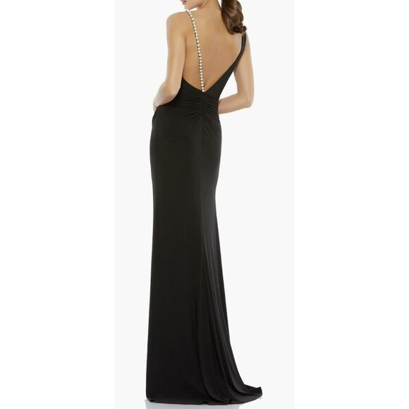 Mac Duggal Pearl Shoulder Strap Black Jersey Maxi Dress Formal Gown Sz 2 NWT - Picture 3 of 13